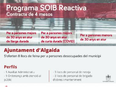 L’Ajuntament d’Algaida ofereix 8 llocs de feina en el programa SOIB Reactiva 2020