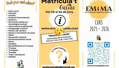 Informació de la matrícula de l'Escola de Música
